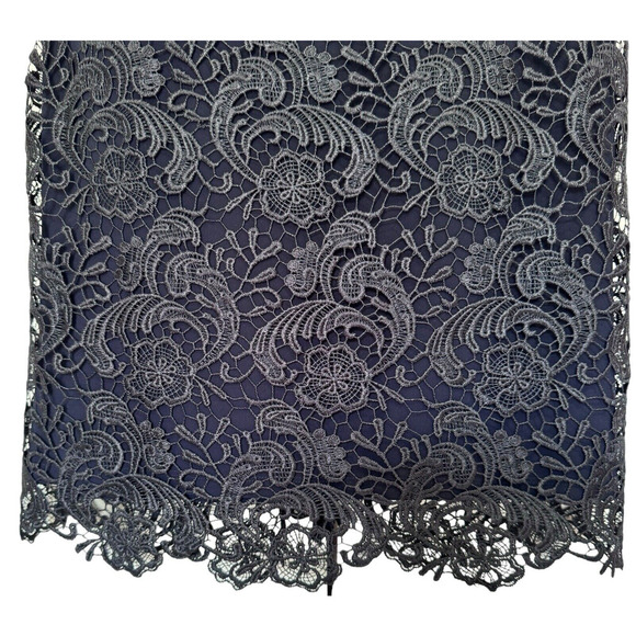 Lauren Ralph Lauren Evening Dress Lighthouse Navy Floral Lace Overlay Sz 8 - Picture 6 of 8